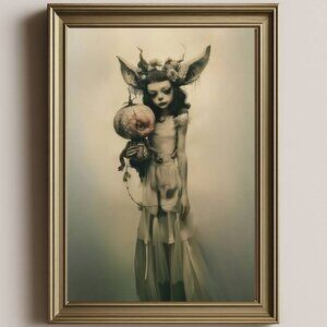 Girl With Monster | Antique Digital Painting